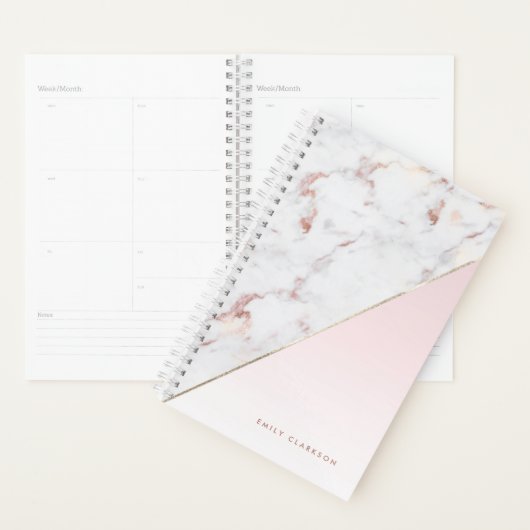 Chic Roos Gold Marble Blush gepersonaliseerd Planner (Display)