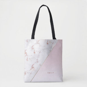 Chic Roos Gold Marble Blush gepersonaliseerd Tote Bag