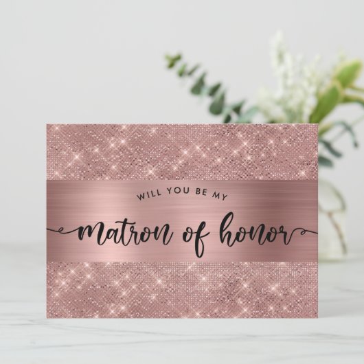Chic Roos Gold Matron of Honor Kaart (Staand voorkant)