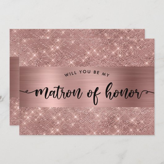 Chic Roos Gold Matron of Honor Kaart (Voorkant / Achterkant)