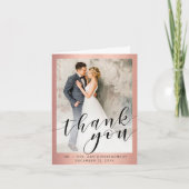 Chic Roos Gold Metallic Black Script Photo Weddens Bedankkaart (Voorkant)