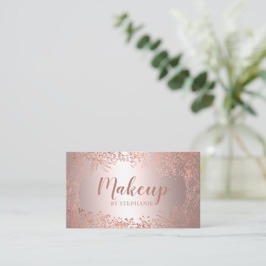 Chic roos Gold metallic foil floral make-up script Visitekaartje (Staand voorkant)