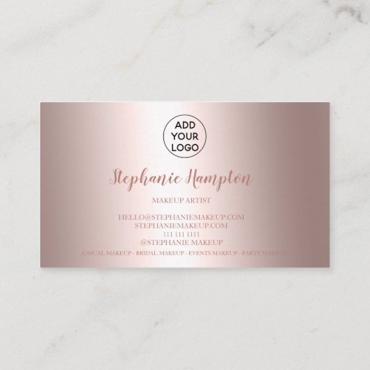 Chic roos Gold metallic foil floral make-up script Visitekaartje (Achterkant)