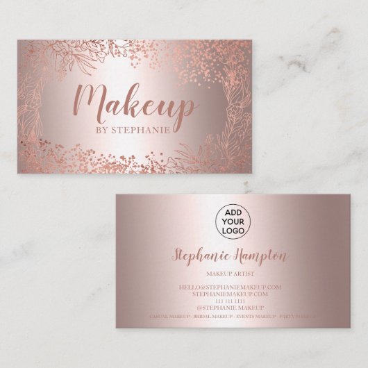 Chic roos Gold metallic foil floral make-up script Visitekaartje (Voorkant / Achterkant)