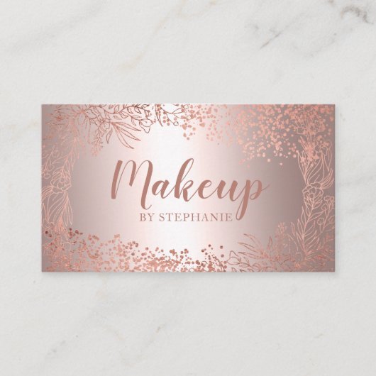 Chic roos Gold metallic foil floral make-up script Visitekaartje (Voorkant)