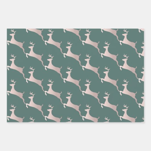 Chic Roos Gold Metallic Roze Script Gray Reindeer Inpakpapier Vel (Voorkant)