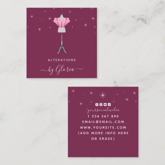 Chic Roos Gold Mode Roze Mannequin Tailor Girly Vierkante Visitekaartje (Voorkant / Achterkant)