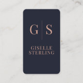 Chic Roos Gold Monogram Navy Blue QR Code Visitekaartje (Voorkant)