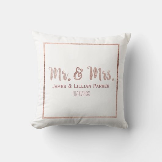 Chic Roos Gold Mr en Mrs Monogram Wedding Kussen (Voorkant)