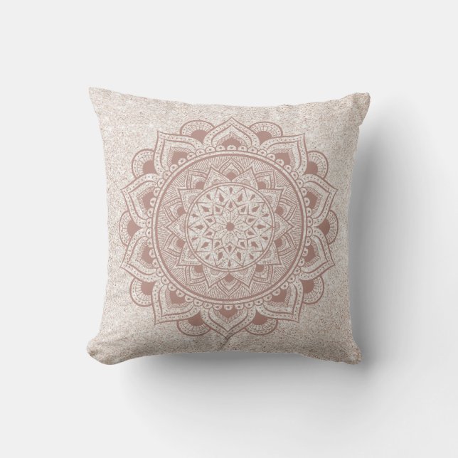 Chic Roos Gold Om Mandala Yoga Glitter Modern Yogi Kussen (Voorkant)