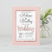 Chic Roos Gold Outline Blush Pink Wedding Kaart (Staand voorkant)