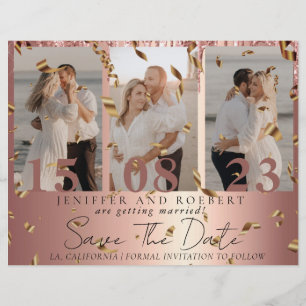 Chic Roos Gold Photo Collage Save the Date Kaart