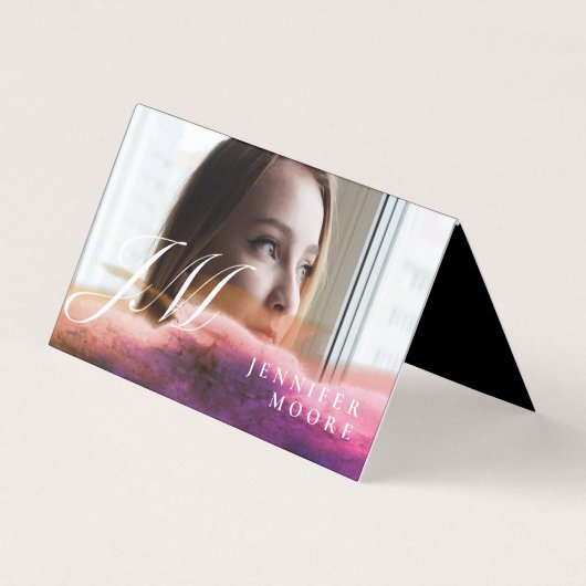 Chic Roos Gold Photo Monogrammed Folded Visitekaartje (Voorkant)