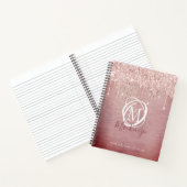 Chic Roos Gold Pink Glitter Drip Stijlvol Monogram Notitieboek (Binnen)