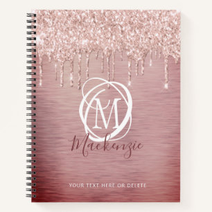 Chic Roos Gold Pink Glitter Drip Stijlvol Monogram Notitieboek