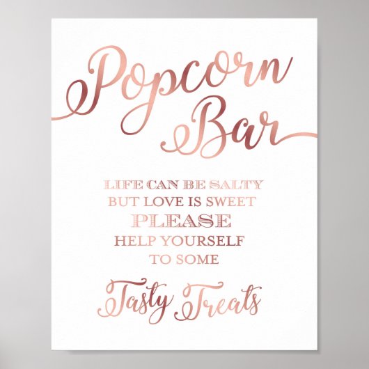 Chic Roos Gold POPCORN BAR QUOTE Sign Print (Voorkant)