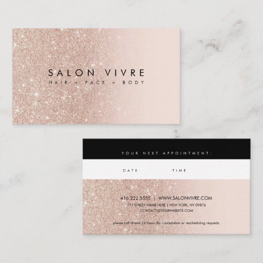 Chic Roos Gold Salon Appointment Card  Visitekaartje (Voorkant / Achterkant)