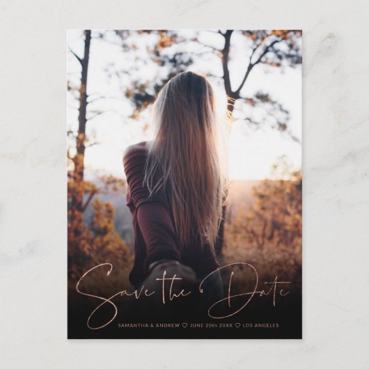 Chic roos gold save the date upload je foto aankondigingskaart (Voorkant)