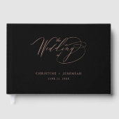 Chic Roos Gold Script Calligraphy Black Wedding Gastenboek (Voorkant)