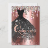 Chic roos Gold Silver Glitter druppelt Quinceanera Kaart (Voorkant)