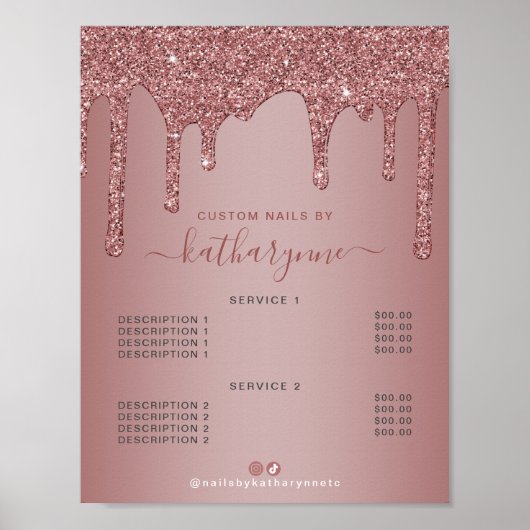 Chic Roos Gold Sparkle Driving Glitter Price List Poster (Voorkant)