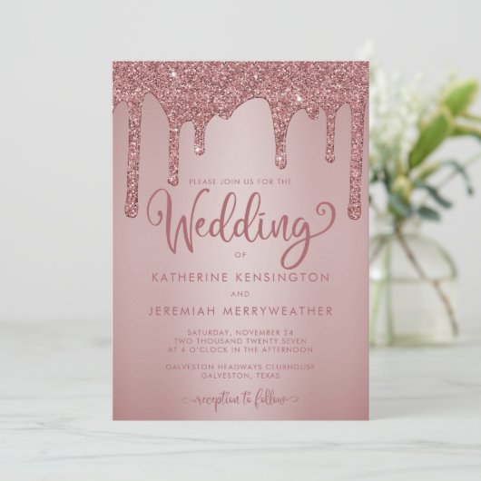 Chic Roos Gold Sparkle Driving Glitter Wedding Kaart (Staand voorkant)