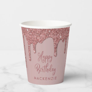 Chic Roos Gold Sparkle Glitter Drift Birthday Papieren Bekers