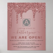Chic Roos Gold Sparkle Glitter Drift Business Open Poster (Voorkant)