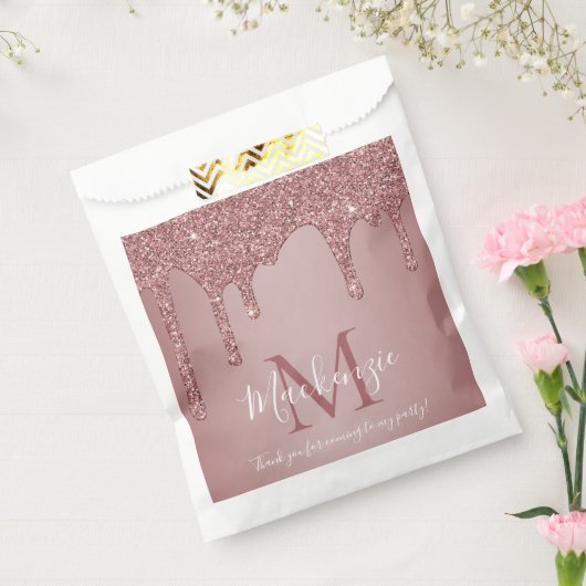 Chic Roos Gold Sparkle Glitter Drift Monogram Bedankzakje (Gezegeld)