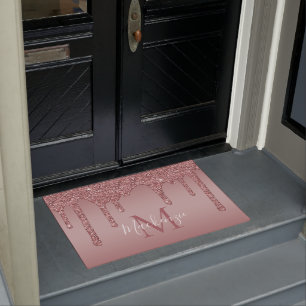 Chic Roos Gold Sparkle Glitter Drift Monogram Deurmat
