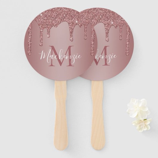 Chic Roos Gold Sparkle Glitter Drift Monogram Handwaaier (Voorkant en achterkant)