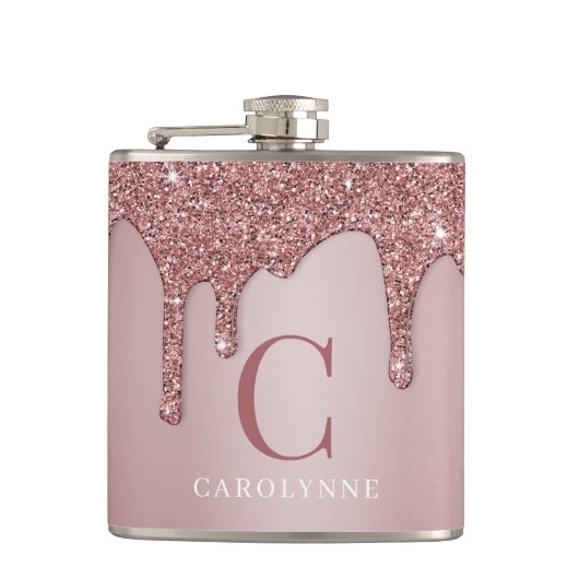 Chic Roos Gold Sparkle Glitter Drift Monogram Heupfles (Voorkant)