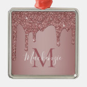 Chic Roos Gold Sparkle Glitter Drift Monogram Metalen Ornament (Voorkant)