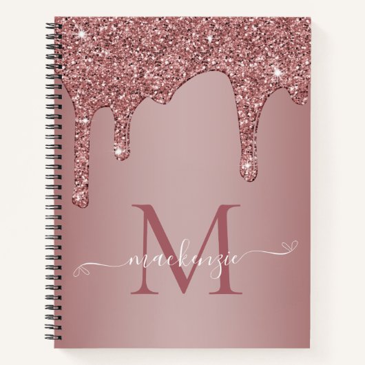Chic Roos Gold Sparkle Glitter Drift Monogram Notitieboek (Voorkant)