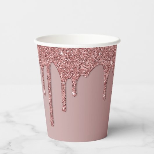 Chic Roos Gold Sparkle Glitter Drift Monogram Papieren Bekers (Achterkant)