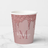 Chic Roos Gold Sparkle Glitter Drift Monogram Papieren Bekers (Voorkant)