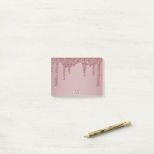 Chic Roos Gold Sparkle Glitter Drift Monogram Post-it® Notes (Op bureau)