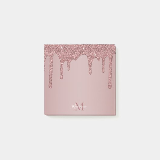 Chic Roos Gold Sparkle Glitter Drift Monogram Post-it® Notes (Voorkant)