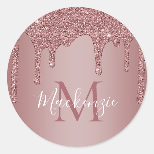Chic Roos Gold Sparkle Glitter Drift Monogram Ronde Sticker (Voorkant)