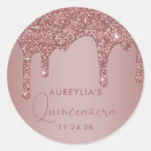Chic Roos Gold Sparkle Glitter Drift Quinceanera Ronde Sticker (Voorkant)