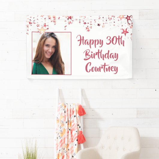 Chic Roos Gold Stars 30e verjaardag Foto Spandoek (Insitu)