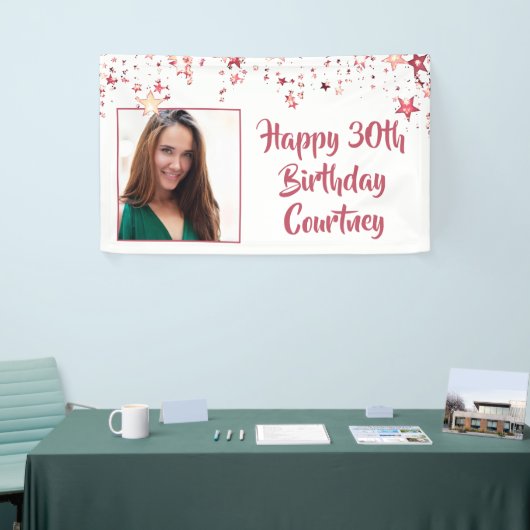 Chic Roos Gold Stars 30e verjaardag Foto Spandoek (Beurs)