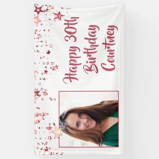 Chic Roos Gold Stars 30e verjaardag Foto Spandoek (Verticaal)