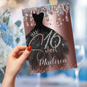 Chic roos Gold zilverglitter druppelt zoet 16 Kaart