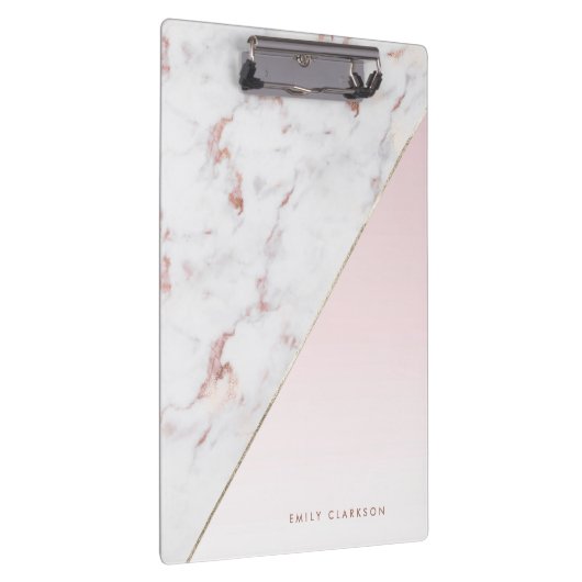 Chic Roos Goud en Wit Marmer Gepersonaliseerd Klembord (Rechts)