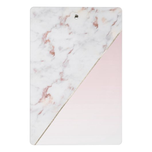 Chic Roos Goud en Wit Marmer Gepersonaliseerd Mini Klembord (Achterkant)