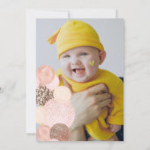 Chic roos goud glitter roze ballon foto eerste kaart (Achterkant)