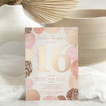 Chic roos goud glitter roze ballon Sweet 16 foto Folie Uitnodiging<br><div class="desc">Een modern,  chic en elegant roos goud rangschikt zoete 16 verjaardagsfeestdagen met een moderne 16-tipografie met roos goudroze ballonnen met handbeschilderde pastelroze,  roos gouden glitter,  sequins,  echte roos gouden folie,  bleke roze clusterballonnen met elegante calligrafie.. Voeg je foto achteraan toe. Perfect voor het prinsesthema Sweet 16!</div>