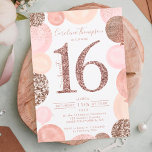 Chic roos goud glitter roze ballon Sweet 16 foto Kaart<br><div class="desc">Een modern,  chic en elegant roos gold sequineert zoete uitnodiging voor 16 verjaardagsfeestjes met een moderne 16-typografie met roos goudroze ballonnen met handbeschilderde pastelroze,  roos gouden glitter,  sequenties,  bleke roze clusterballonnen met elegante calligrafie. Voeg je foto achteraan toe. Perfect voor het prinsesthema Sweet 16!</div>