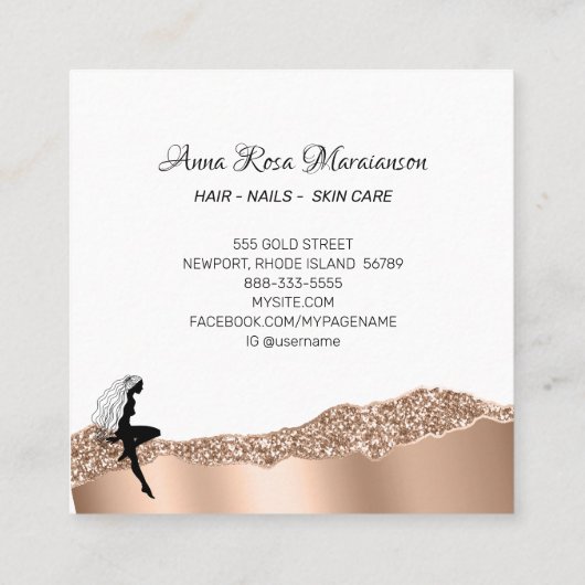 *~* Chic Roos Goud Lang Haar Godin Vrouw Vierkante Visitekaartje (Achterkant)